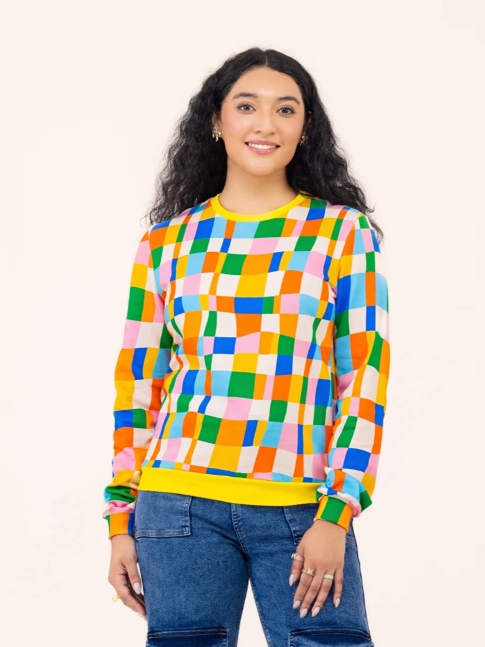 Wild & Pree Rainbow Rush Checkerboard Crewneck Sweatshirt 2XL 100% Cotton